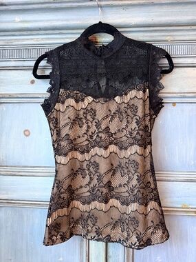 Self Portrait Sleeveless Black lace Top Size M